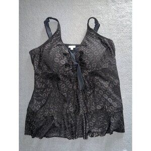 Avenue Black Lace‎ Plus Size Swim Top 28W Tankini Wide Straps Molded Cups